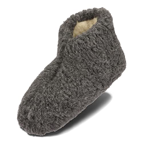 BeComfy Warme Hausschuhe Damen Herren Hüttenschuhe aus Schafwolle (Graphite