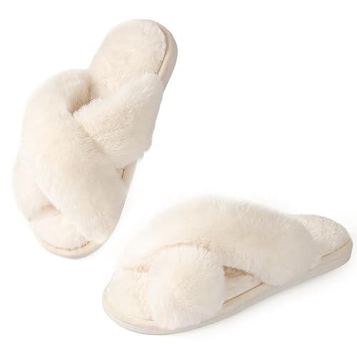 Ankis Hausschuhe Damen Plüsch mit Kreuzband Winter Warme Pantoffeln