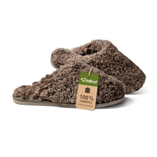 Fellhof Lammfell Pantoffeln TRENDY Teddy Rutschfester Sohle
