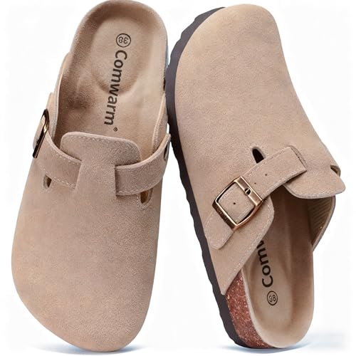 Comwarm Wildleder Damen Clogs Kork Fußbett Pantoletten