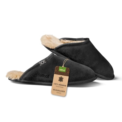 Fellhof Alpaka Pantoffel Trendy Veloursleder Ledersohle