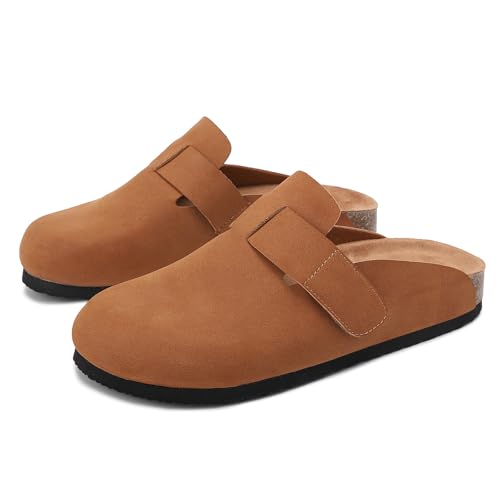 Damen Pantoletten Kork Fußbett Clogs Wildleder Schnalle Leicht Braun EU40