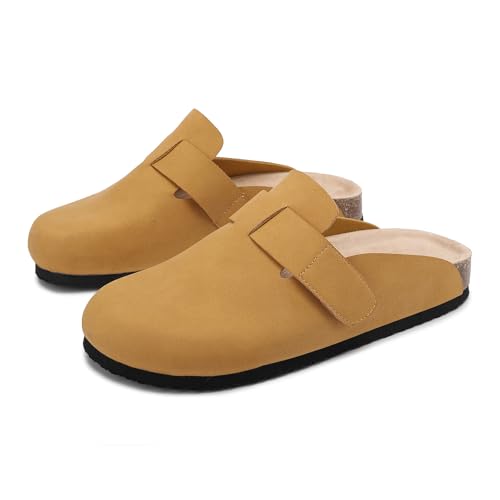 Damen Pantoletten Kork Fußbett Clogs Wildleder Schnalle Leicht Khaki EU38