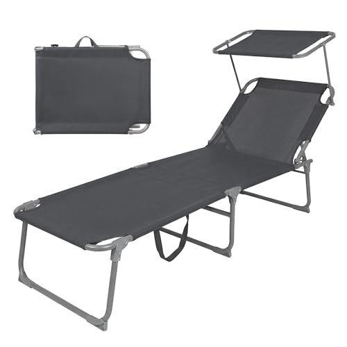 Montafox Sonnenliege klappbar 195 x 60 x 34 cm Grau Liegestuhl 150 kg